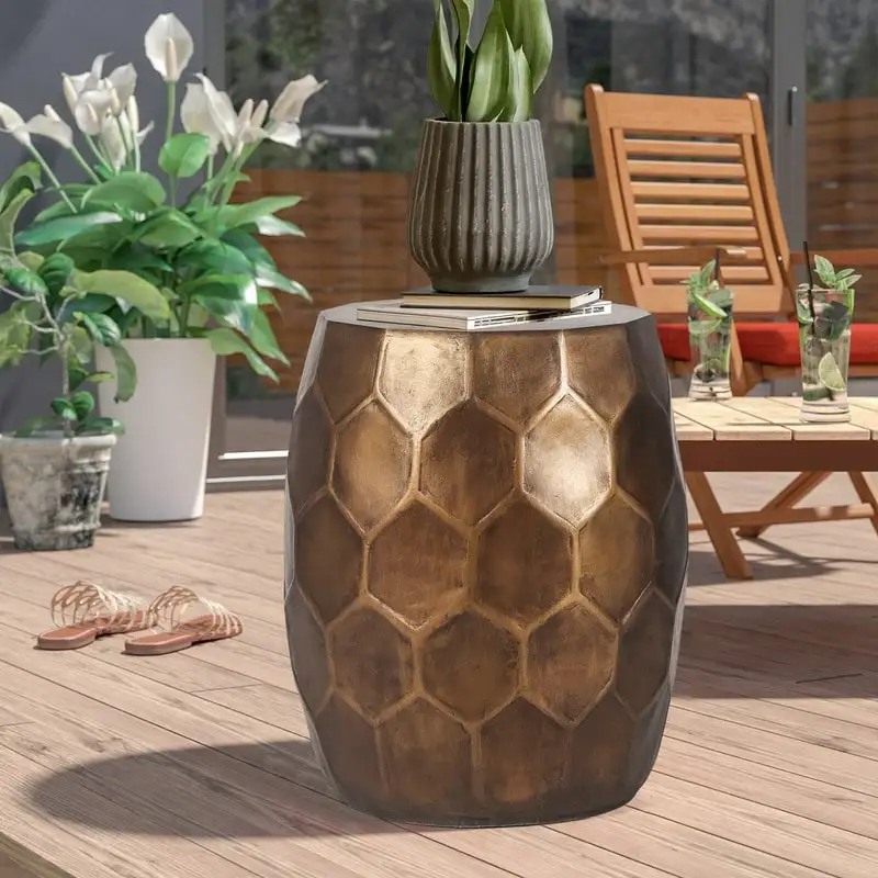 Round Copper End Table Outdoor Side Table or Stool for Patio