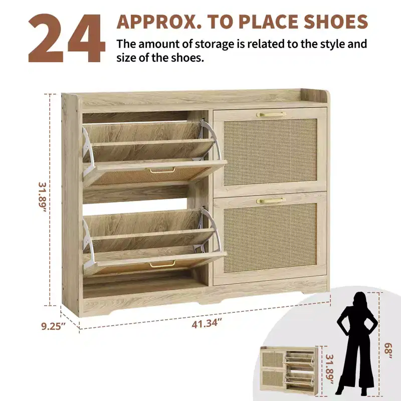 Shoe Cabinet with 4 Flip-Up Drawers,High-Capacity Hidden Storage Organizer, Simple Elegant Freestanding Wooden Shoe Rack for Entryway,Hallway,Foyer