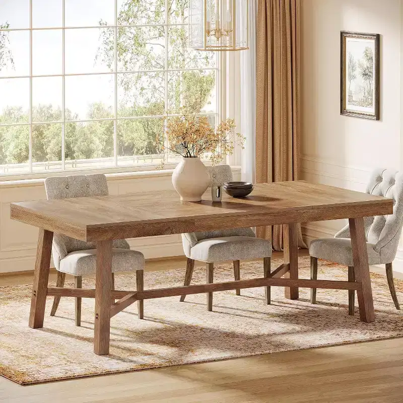 70.9-Inch Farmhouse Dining Table for 6-8, Large Rectangle Kitchen Table with Reinforced Legs, Natural
