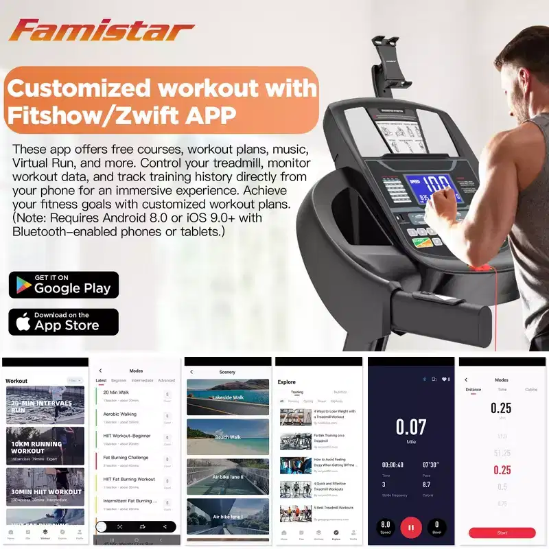 Treadmill with Auto Incline, Running Treadmills for Home, Folding Treadmill with Handle Bars, Speaker, Treadmill 300 lb Capacity