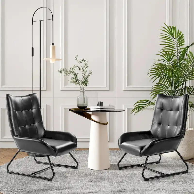 Set of 2 Wingback Accent Chairs with Metal Legs, 35.5