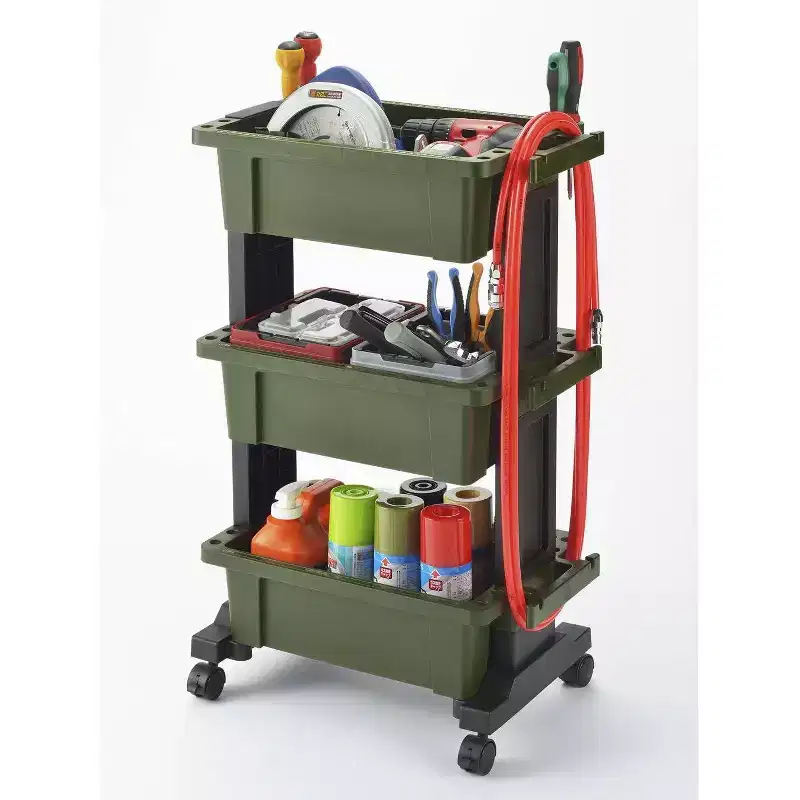 Heavy-Duty Mobile Tool Trolley with Container Top Design Green Black