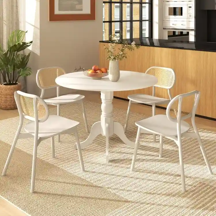 Wooden Dining Table with Round Tabletop and Curved Trestle Legs - 39.37 x 39.37 x 28.74