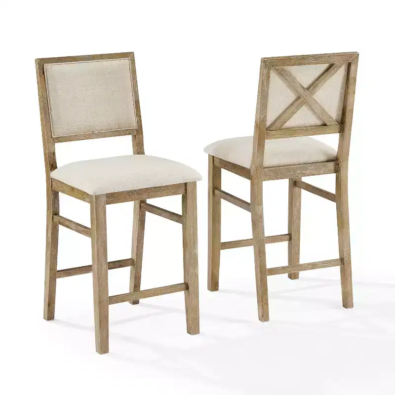 Crosley Joanna 2pc Upholstered Counter Height Barstool Set Rustic Brown/Crème