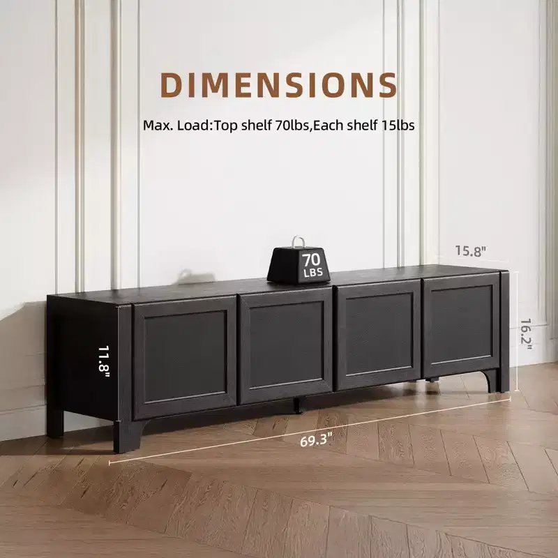 Modern TV Stand for 65 Inch TV - Media Console with Leather Door Panels
