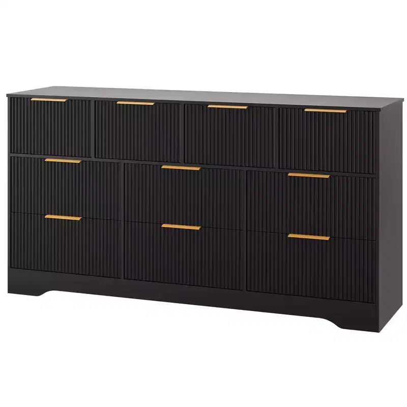 Fluted Solid Wood Dresser with 10 Drawers, 59 Modern Versatile Chest of Drawers with Anti-tipped Device
