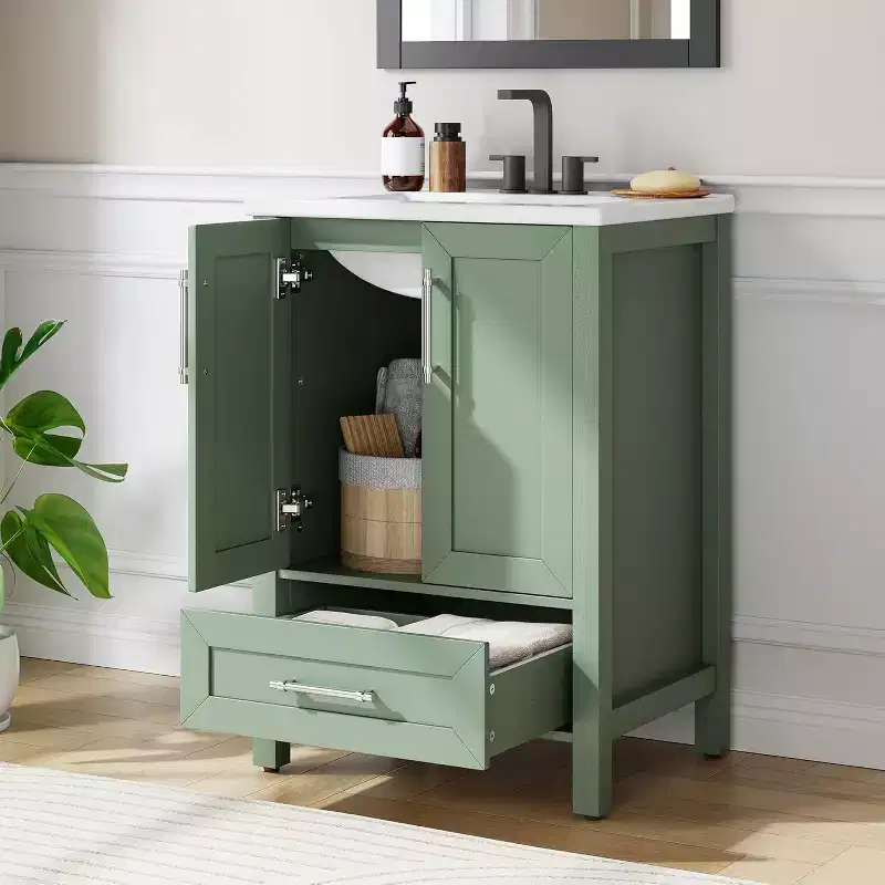 30 Freestanding Wood Bathroom Vanity with Sink, Soft-Closing Door & Metal Handle. Modern Storage for Small Spaces, Natural Wood