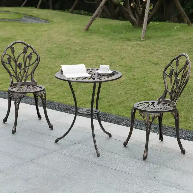 Gardenised Indoor and Outdoor Bronze Dinning Set 2 Chairs with 1 Table Bistro Patio Cast Aluminum.