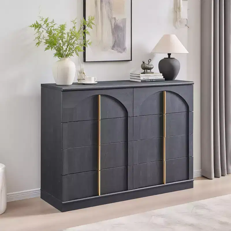 8 Drawer Dresser for Bedroom, 47 Wide Modern Chest of Drawers with Gold Handles, Wooden Dresser TV Stand, Closet Clothes Storage Organizer