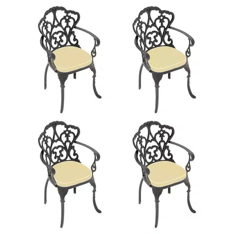 Set of 4 Cast Aluminum Patio Dining Chairs, Black Rust Resistant Frame with Water Resistant Cushions