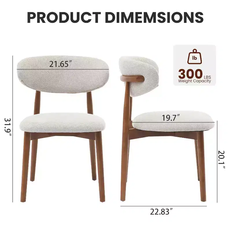 Set of 2 Superior Comfort Wooden Dining Chairs, Linen Upholstered Seat Coffee Legs Stylish Design, Ideal for Kitchen Dining Room Bedroom