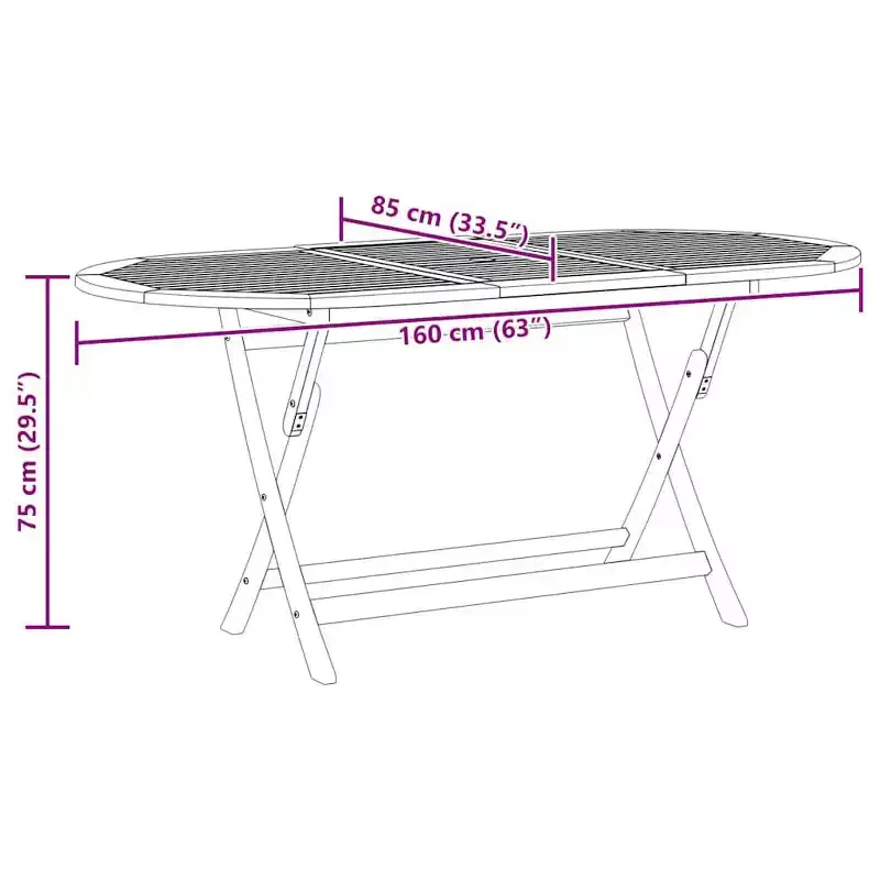 vidaXL Garden Table Wood Brown Solid eucalyptus wood Medium Foldable - 63 x 33.5 x 29.5 Brown