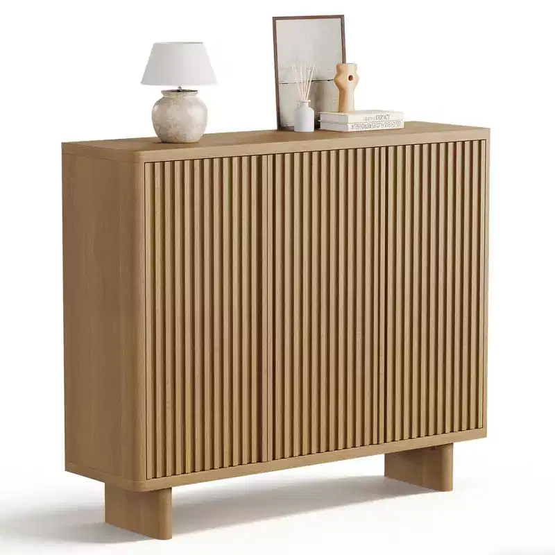 Shoe Cabinet with Fluted Door, 5-Tier Storage Cabinet, Rustic Entryway Bench for Hallway