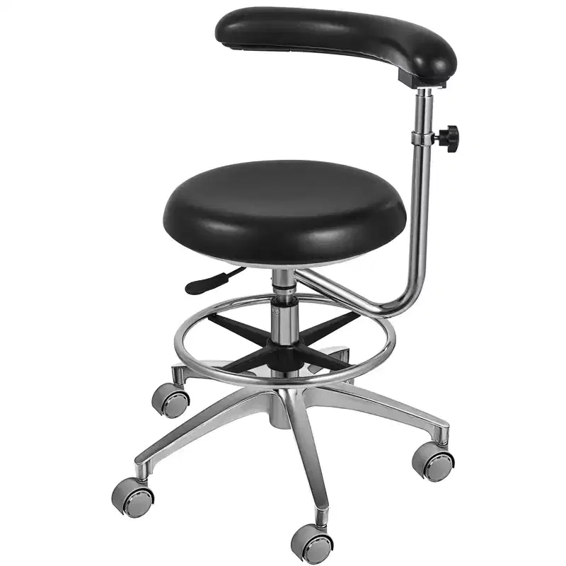 VEVOR Medical Dental Stool Dentist Chair with 360 Degree Rotation Armrest PU Leather Assistant Stool Chair Height Adjustable Doctor Chair, Black