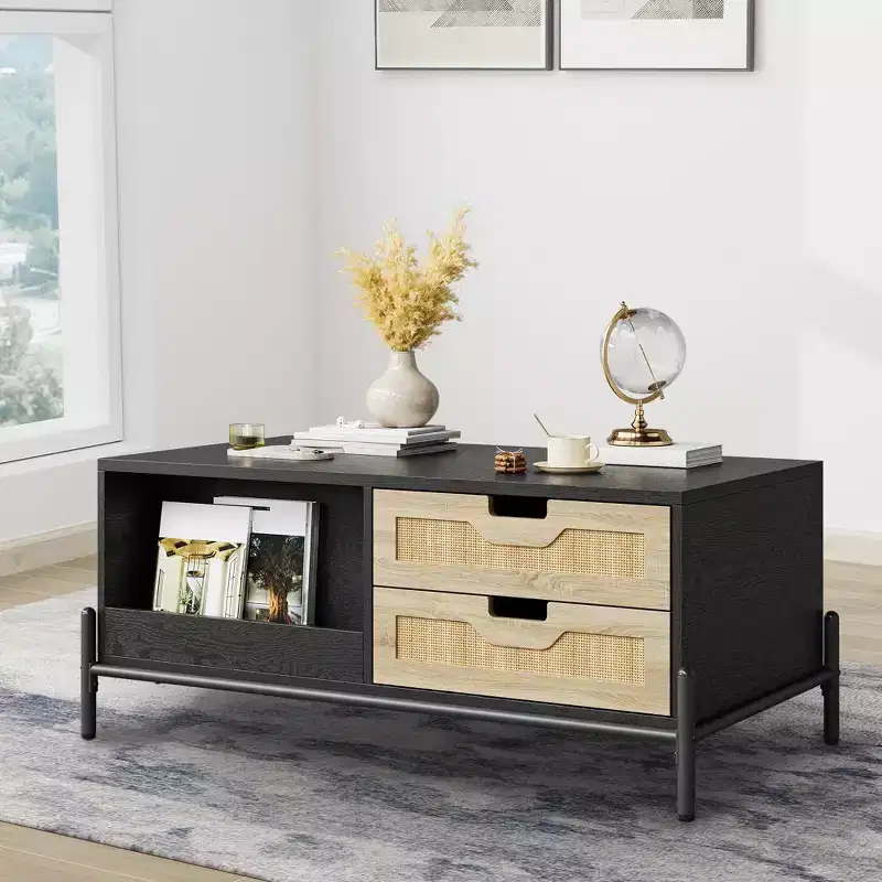 Wooden Center Table Coffee Table for Living Room, Wooden Rectangular Cocktail Table