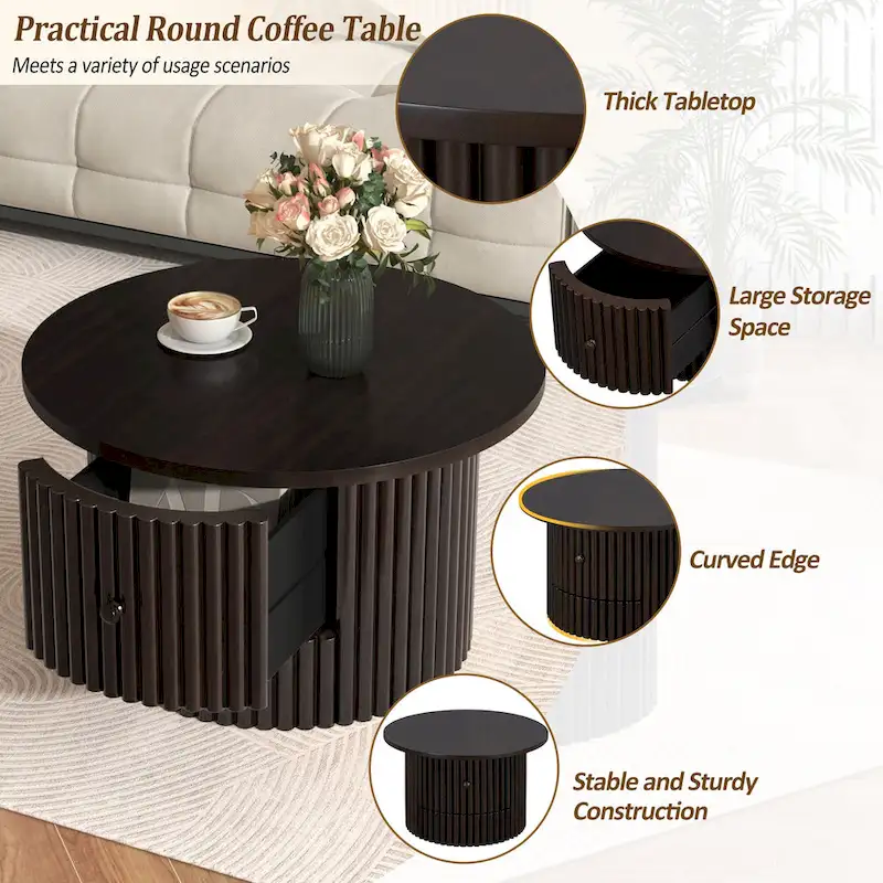 30.5 MDF Coffee Table with Drawer & Slat Base