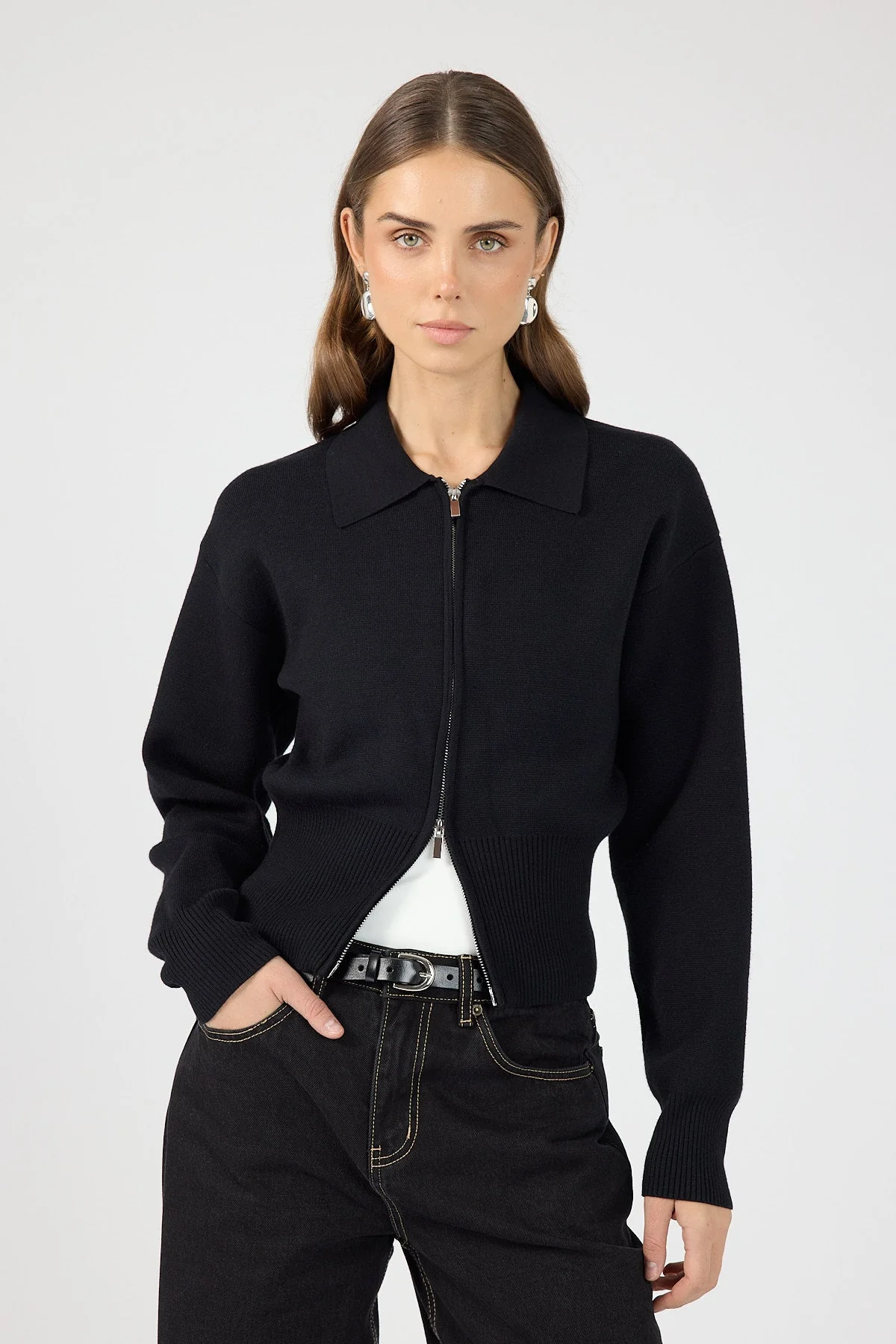 Zip Up Cardigan Black