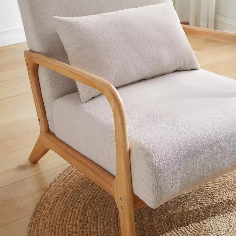 FERPIT Modern Upholstered Accent Chair with Lumbar Pillow, Cozy Armchair with Solid Wood Frame & Plush Cushion, Beige