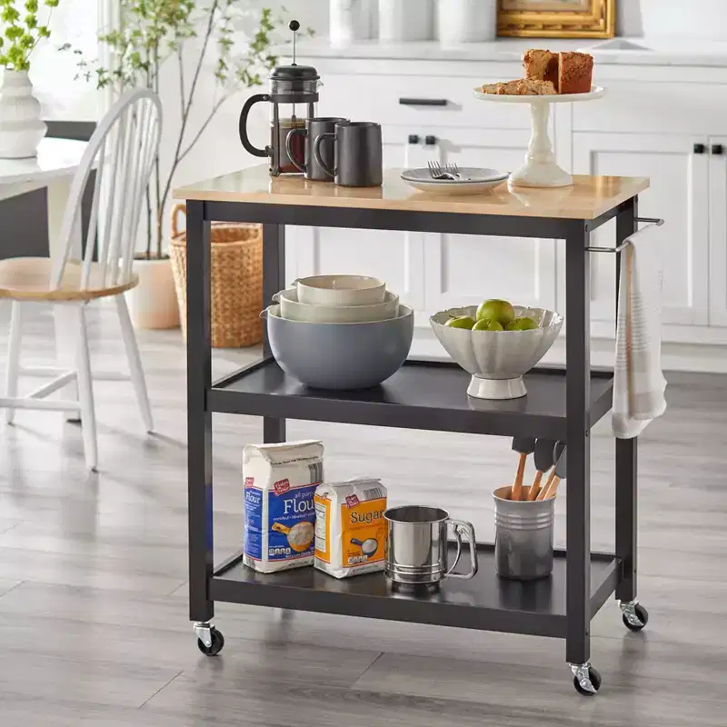 Kitchen 2-Tier Rolling Cart, Black