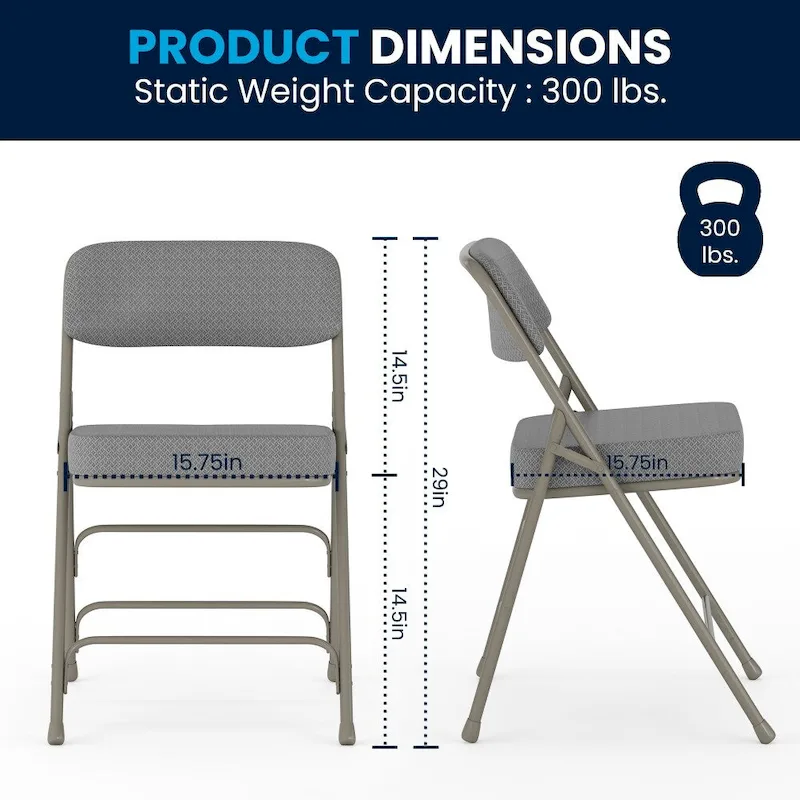2 Pack Curved Triple Braced & Double Hinged Upholstered Metal Folding Chair