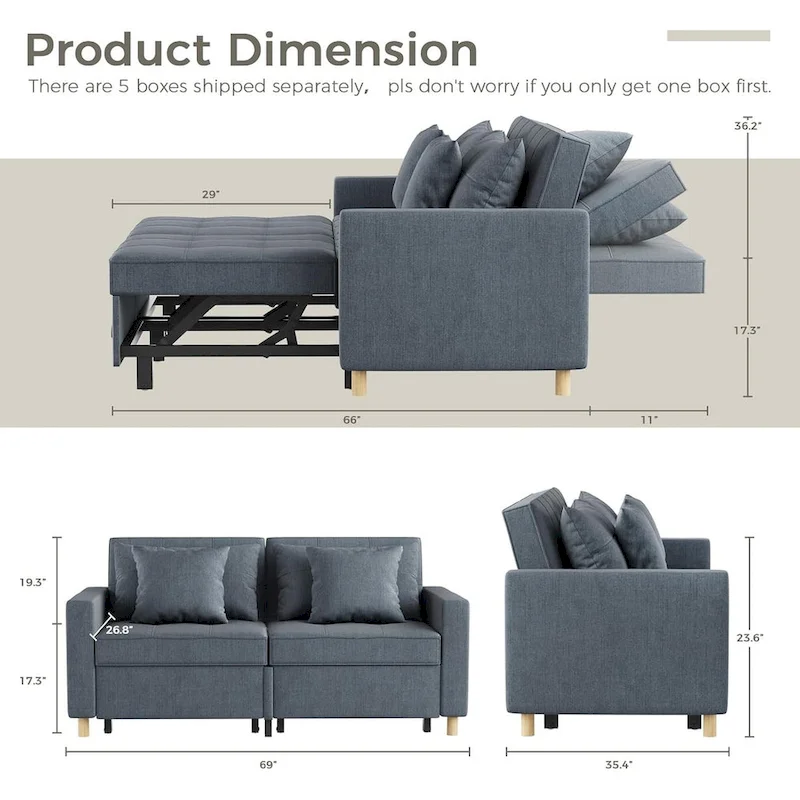 AECOJOY 3-in-1 Sofa Bed Double Sleeper Chair Bed