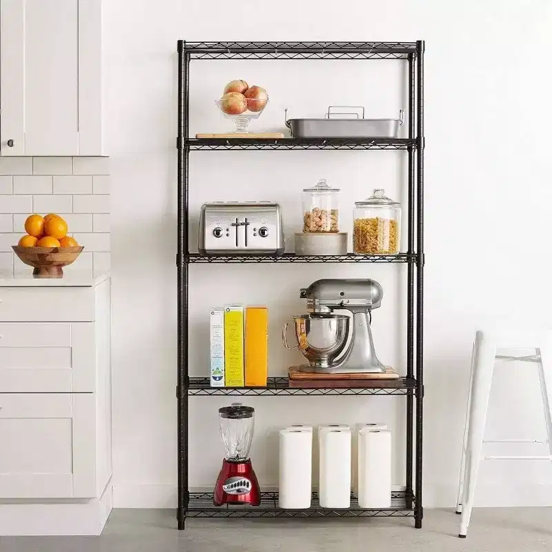 Black 5-Shelf Steel Wire Rack – Adjustable, 1-Person Assembly