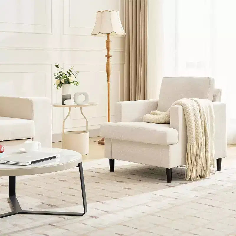 Accent Chair, Linen Living Room Chair, Mid Century Modern Armchair, Comfy Reading Chair, Upholstered Sofa Chair Lounge Chair for Living Room, Bedroom