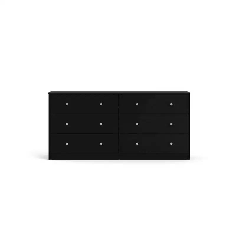 6-Drawer Black Double Dresser – Wide Bedroom Storage Chest with Metal Handles