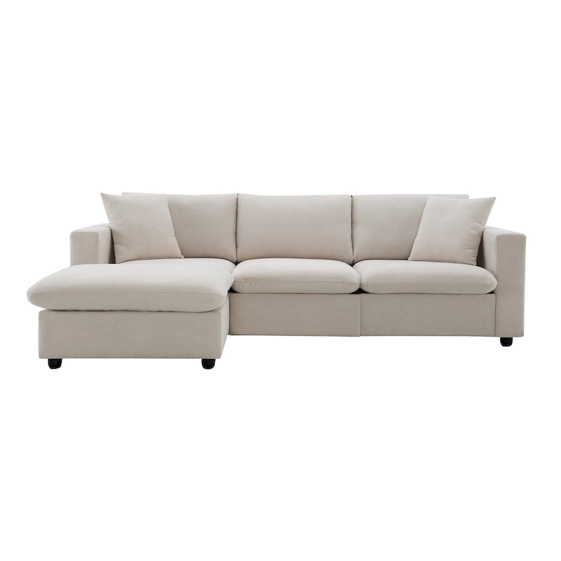 Modern Sectional Sofa,L-shaped Couch Set with 2 Free pillows,4-seat Polyester Fabric Couch Set with Convertible Ottoman
