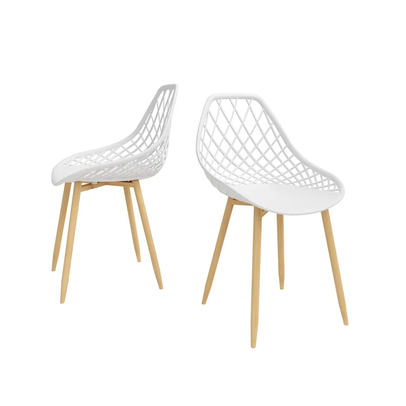 Kurv Mid-Century Modern Dining Chair with Steel Legs for Indoors or Outdoors - Set of 2
