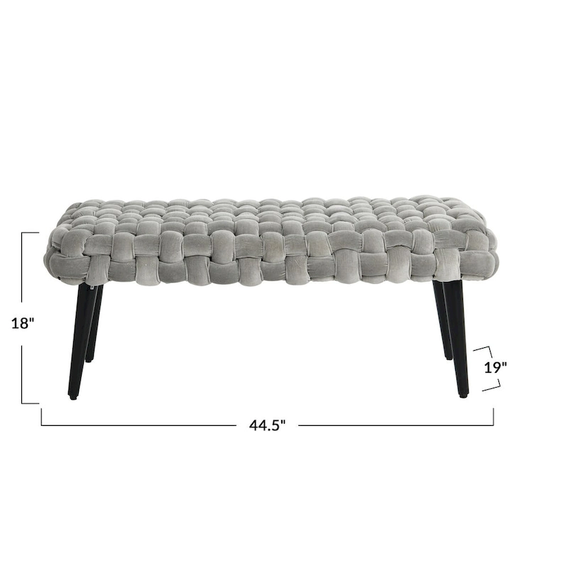 Chunky Woven Velvet Entryway Bench with Wood Legs