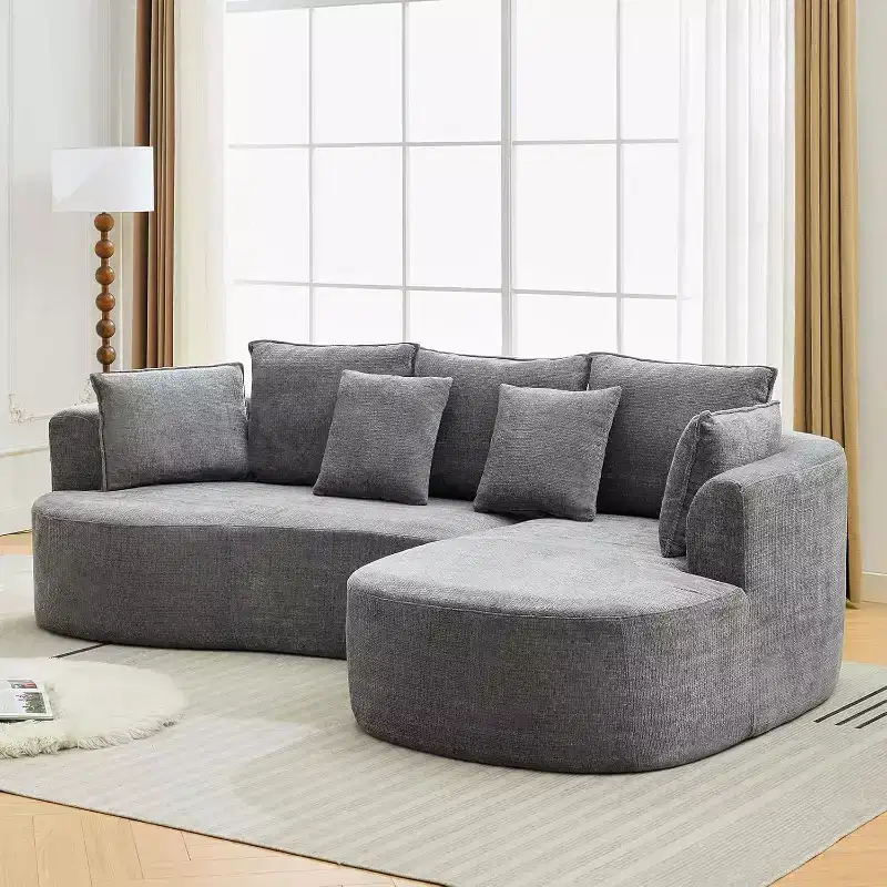 106'' Curved Modular Sectional Sofa with Chaise & Sleeper, Chenille Fabric, No Assembly for Living Room/Apartment/Bedroom