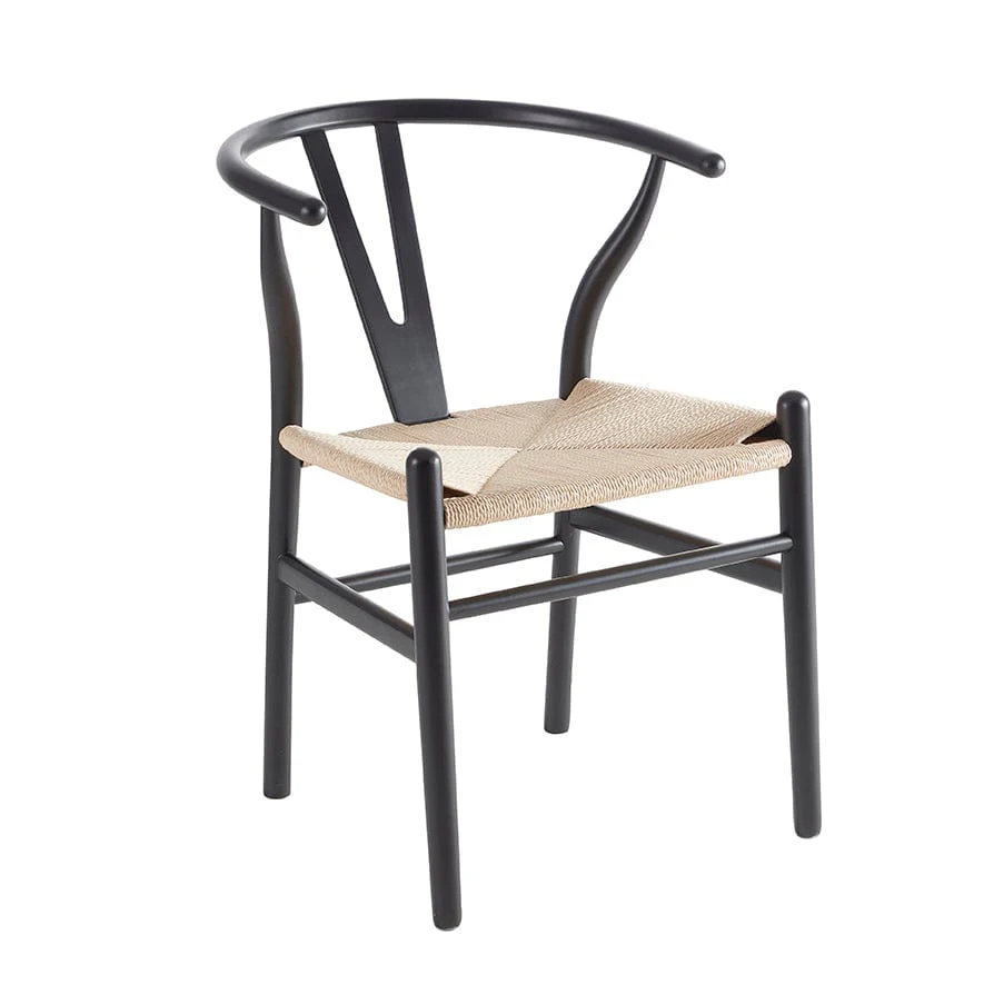 Scandi Black Birch Wood Dining Chair with Rope Seat for Dining Room