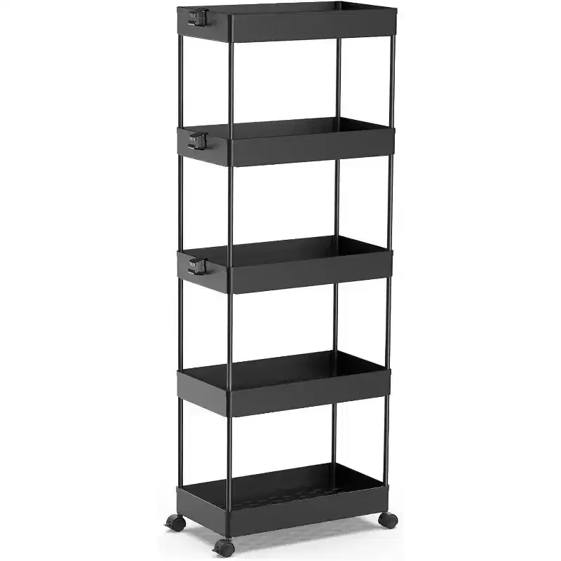 5-Tier Storage Cart Organizer Rolling Utility Cart, Mobile Shelving Unit Slide Out Storage Shelves for Kitchen Bathroom Laundry Room & Dresser