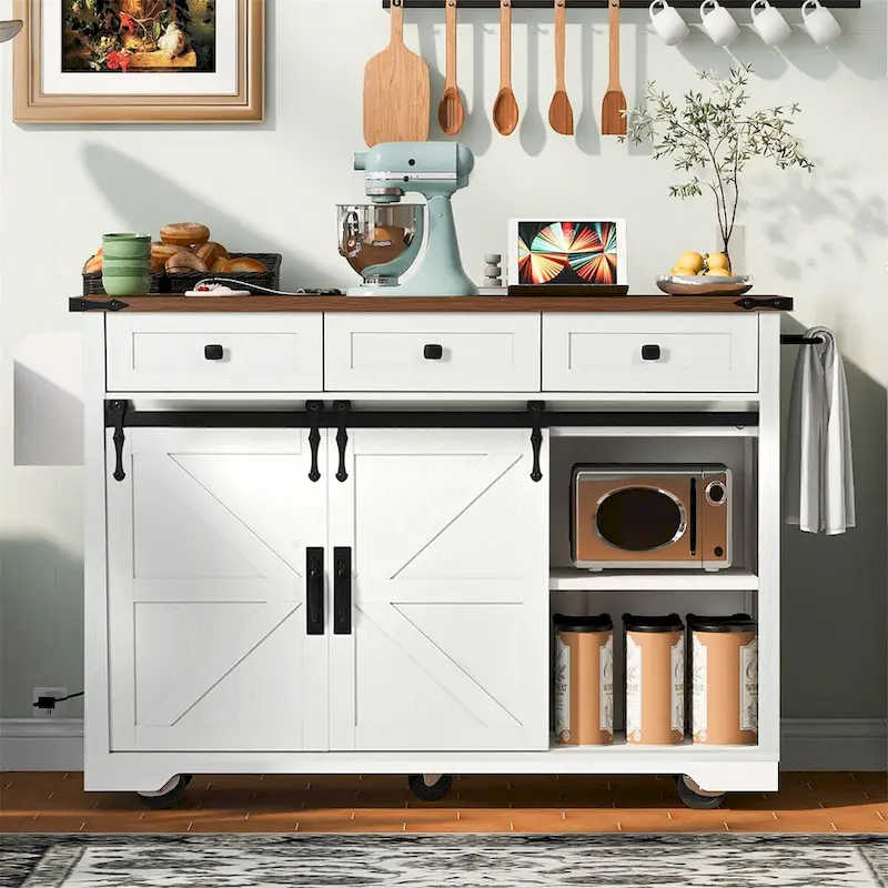 Kitchen Island with Power Outlet and Drop Leaf tabletop by Harper&Bright Designs