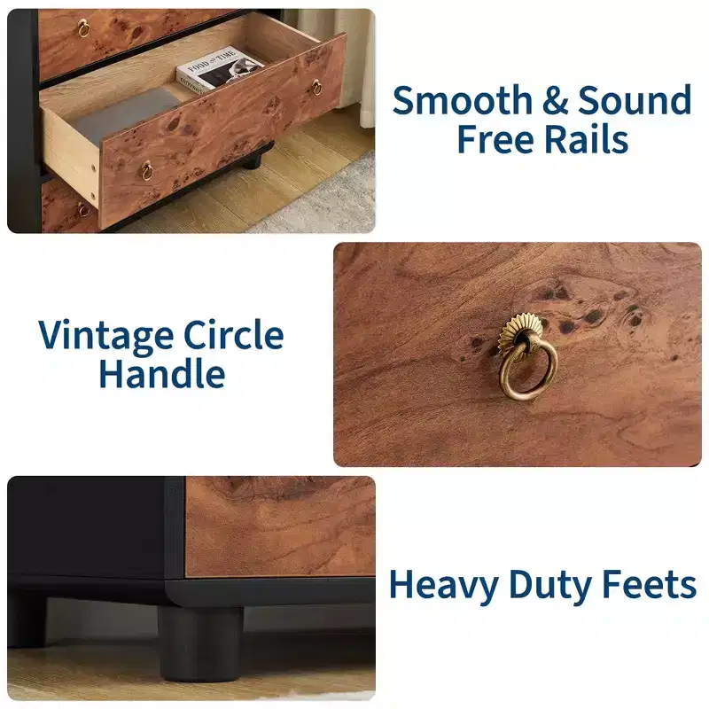 5-Drawer Dresser with Curved Profile, 46 in Tall Modern Chest with Natural Oak Texture