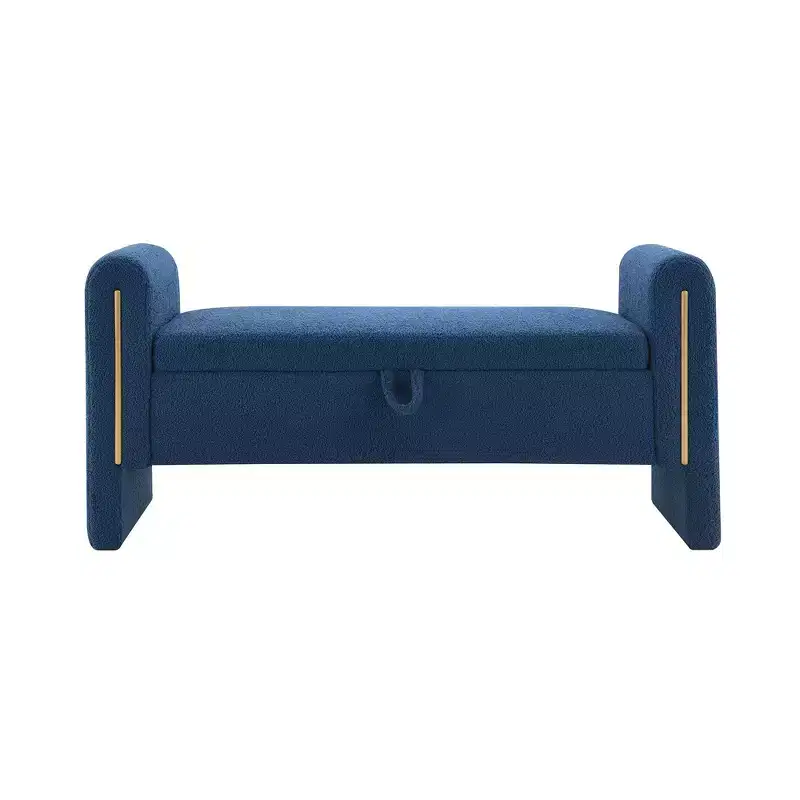 Upholstered Bed End Bench with Arms & Storage – Navy Blue
