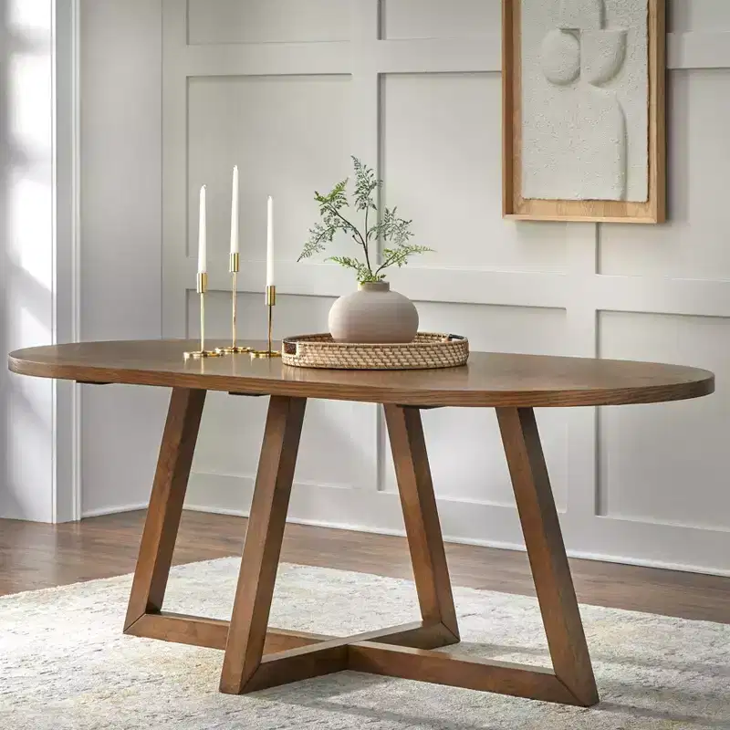 Lifestorey Valissa Modern Oval Trestle Dining Table Walnut