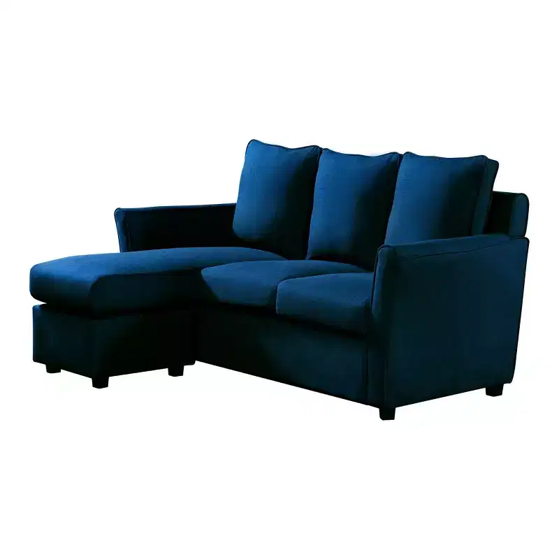 HOMES: Inside + Out Henri Upholstered Sofa Dressy Blue: Modern L-Shaped, Microfiber, Wood Legs, Foam Filled