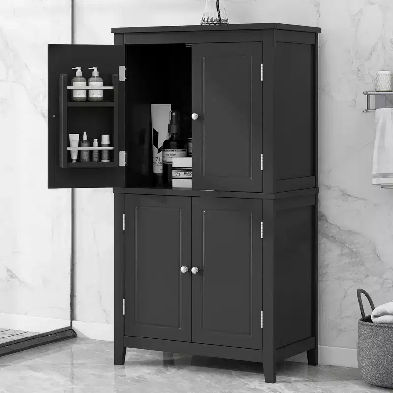 Space-Saving Bathroom Floor Storage Cabinet with Adjustable Shelves and Doors