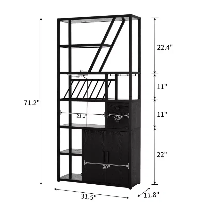 TROPOW Wine Bar Cabinet- Tall Coffee Bar Station with Power Outlets, Wine Rack for Living Room