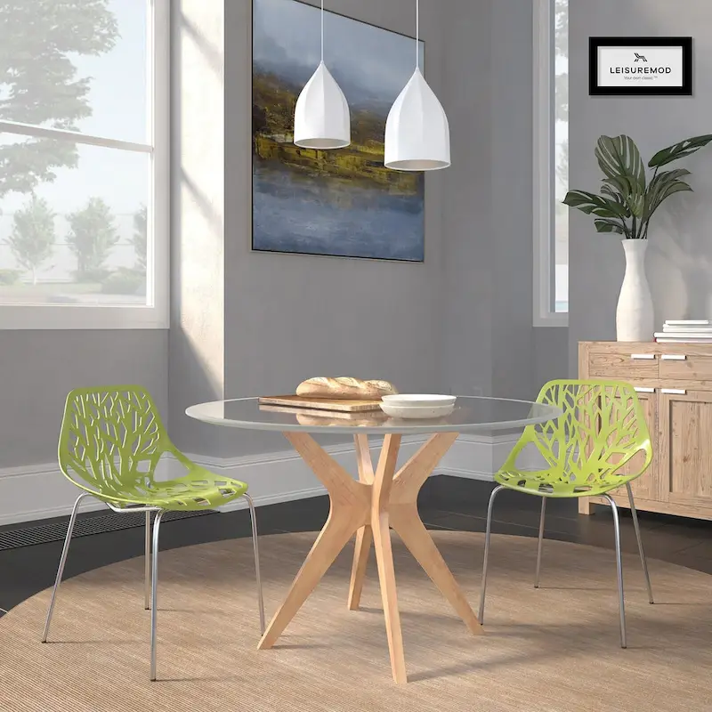 Asbury Stackable Dining Chair with Chrome Legs (Set of 2) Modern Cut-Out Design Backrest Side Chair