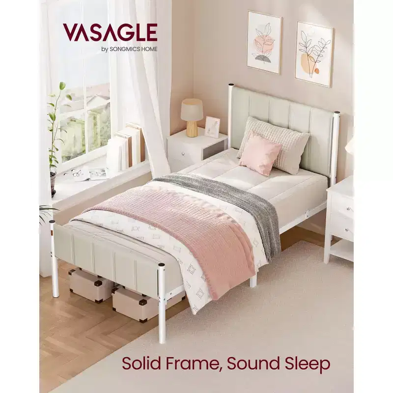 Twin Bed Frame with Upholstered Headboard