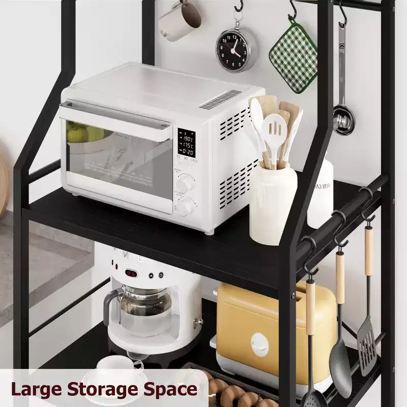 Freestanding Kitchen Bakers Rack, 5 Tier Microwave Stand with Wire Basket & Adjustable Feet, 50.7'' Tall Industrial Coffee Bar Statio