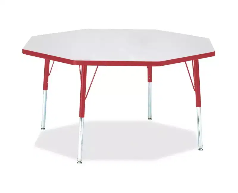 Elementary Height Octagon Activity Table 48x48, Red Edge, Height Adjustable
