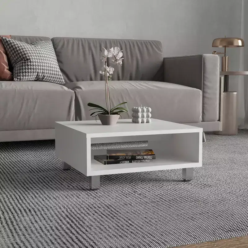 Fun little toys brand Eclipse 10 H Low Minimalistic Square Coffe Table with Open Storage White
