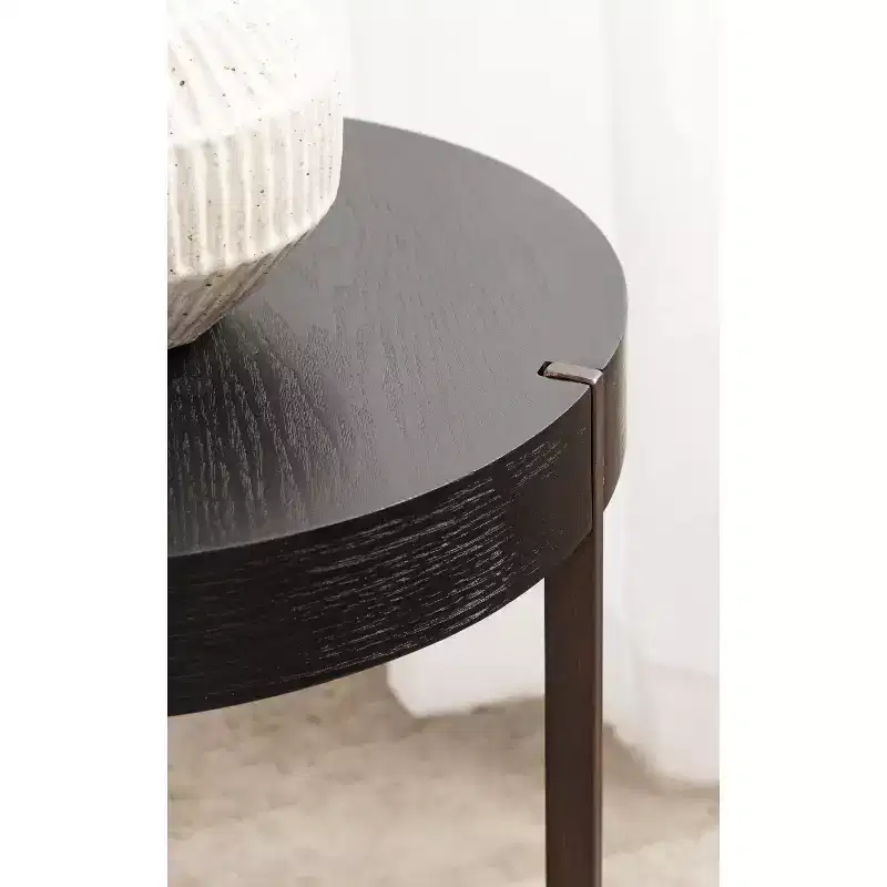 Round Side Table, Wood and Metal, 16x16x18, Black