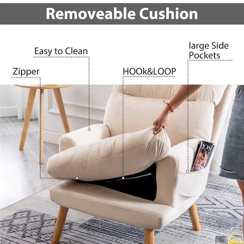 Soft Fabric Casual Living Room Armchair With Adjustable Backrest And Legs Stool