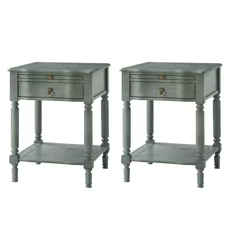 Alex 26 Tall 1 Drawer End Table Set of 2 with Built-in Charging Station|HULALA HOME