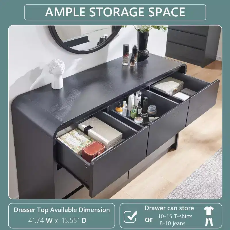 Modern 6 Drawer Vertical Dresser - Wood Storage Cabinet, Chest of Drawers for Bedroom & Living Room